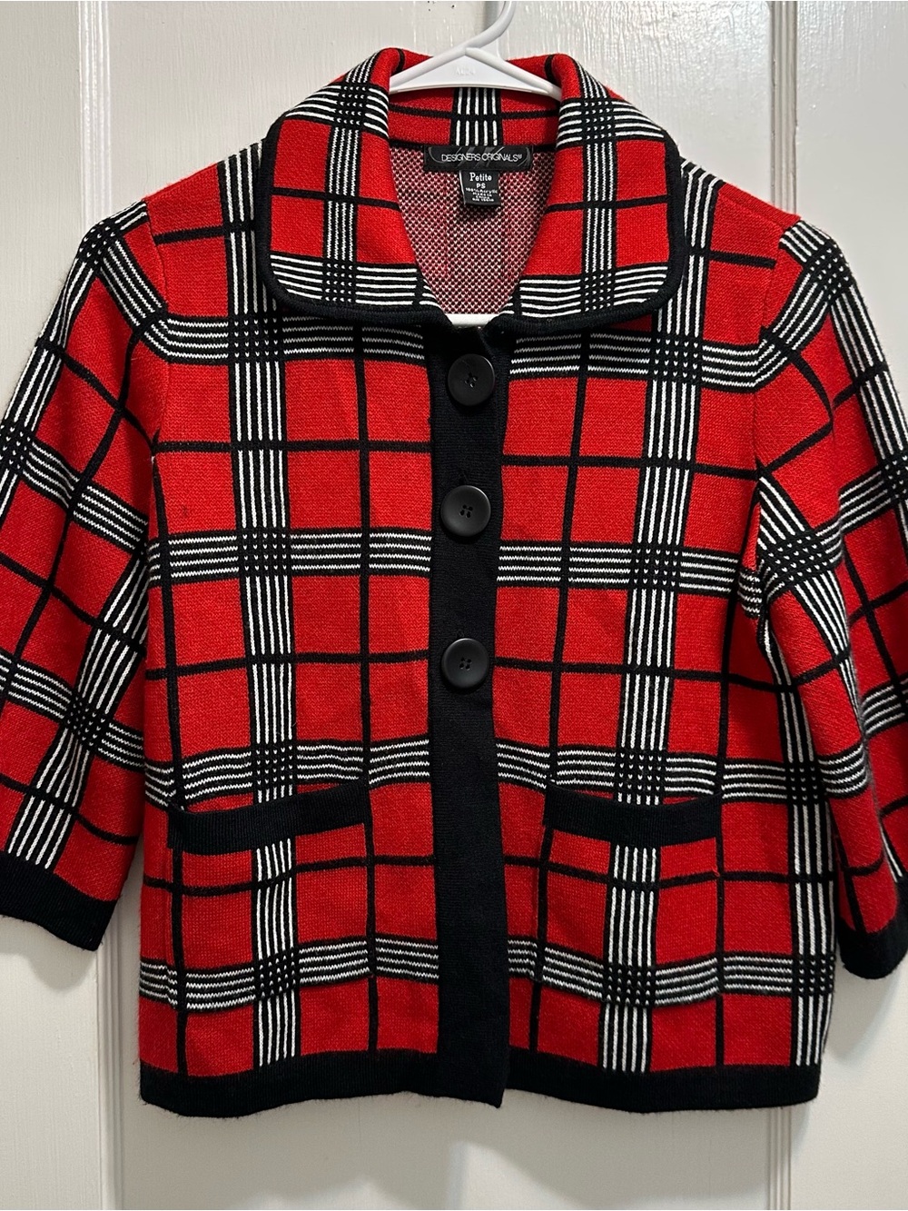 Designers Originals: Petite Small - Red Plaid Jacket with Black Trim